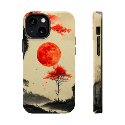 Scarlet Moonrise (iPhone MagSafe Case)Elevate your iPhone's style with Artistic scenery with red trees and large moon MagSafe Case, offering robust protection, MagSafe compatibility, and a choice of mattRimaGallery