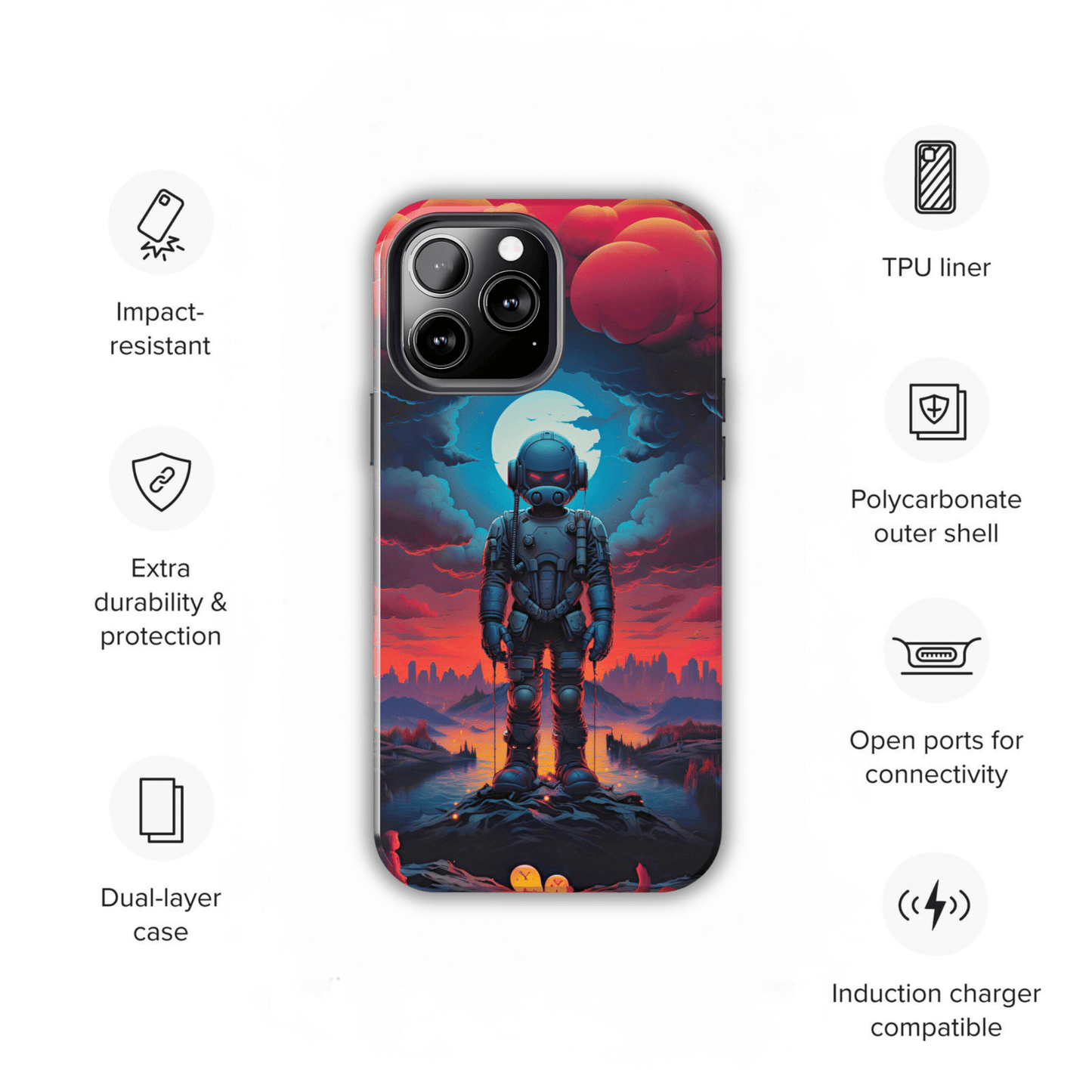 Stellar Sentinel Robot Soldier (iPhone Case 11-15)Guardian of the Galaxy 🌌🤖: Elevate your tech game with our "Stellar Sentinel" phone case, spotlighting a robot soldier, helmeted and vigilant, set against the mesmRimaGallery