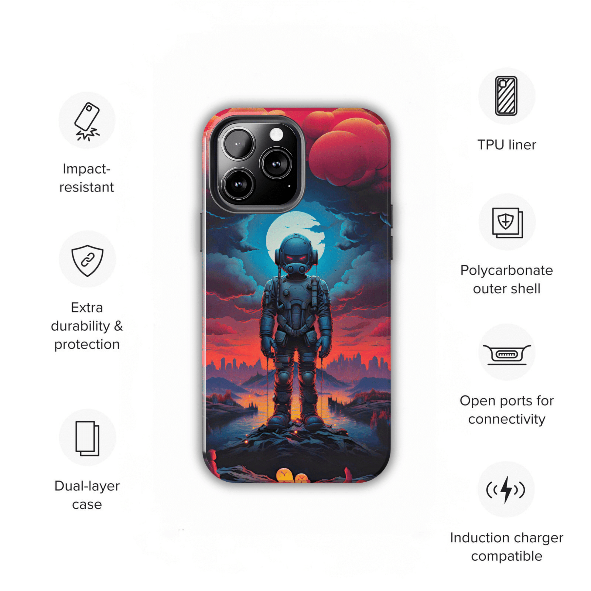 Stellar Sentinel Robot Soldier (iPhone Case 11-15)Guardian of the Galaxy 🌌🤖: Elevate your tech game with our "Stellar Sentinel" phone case, spotlighting a robot soldier, helmeted and vigilant, set against the mesmRimaGallery