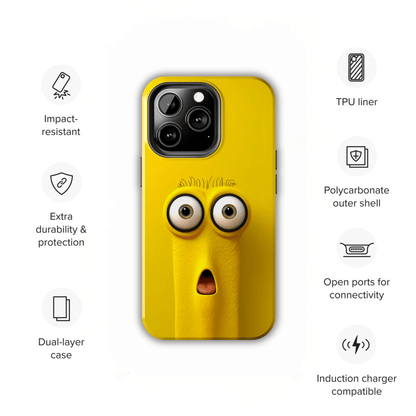 Sunny Daze Yellow Face (iPhone Case 11-15)Splash of Sunshine ☀️📱: Elevate the aesthetics of your device with our "Sunny Daze" phone case! Featuring an irresistibly cute yellow face with magnified eyes, set RimaGallery