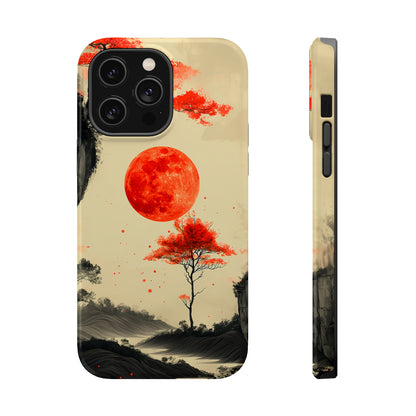 Scarlet Moonrise (iPhone MagSafe Case)Elevate your iPhone's style with Artistic scenery with red trees and large moon MagSafe Case, offering robust protection, MagSafe compatibility, and a choice of mattRimaGallery