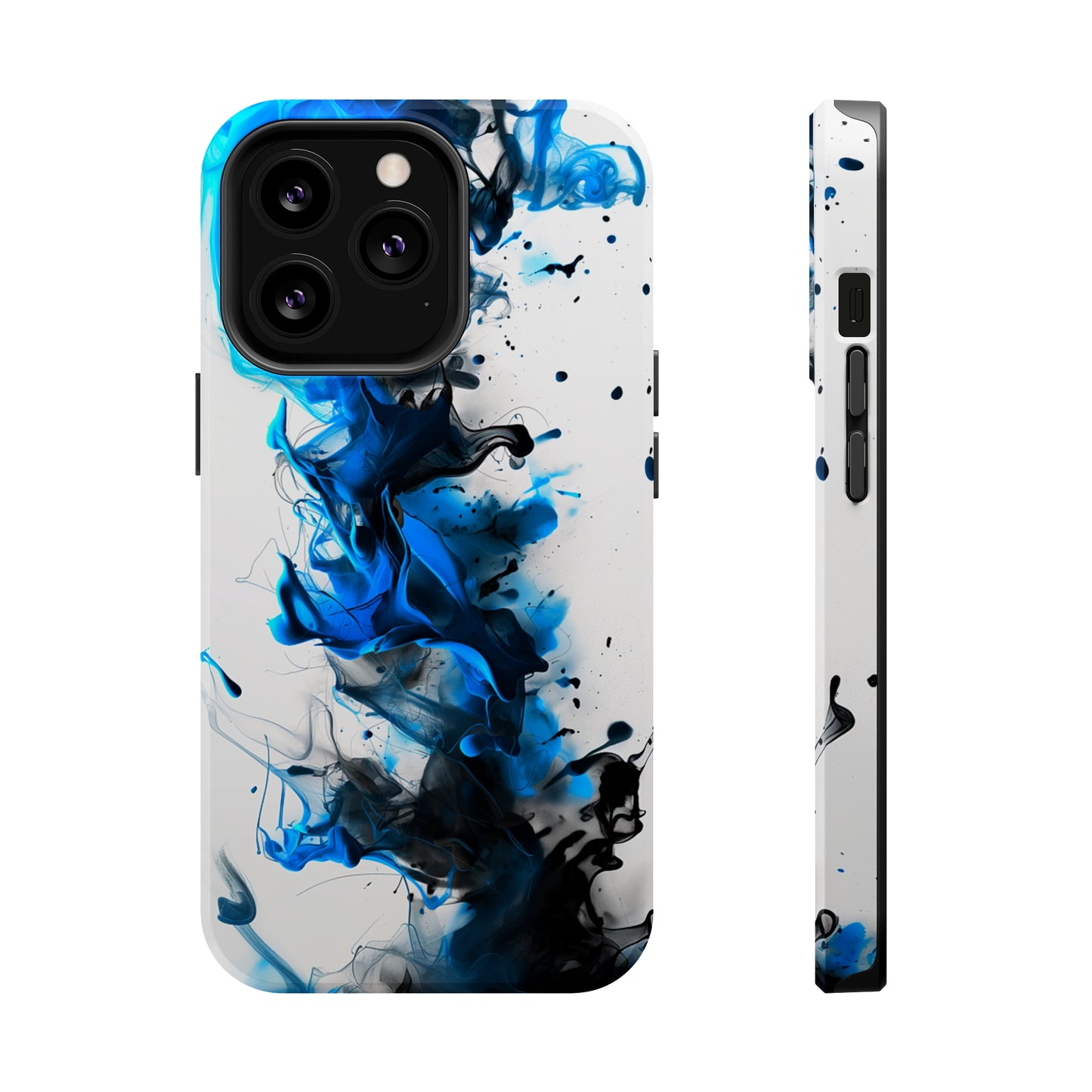 Blue Whisper (iPhone MagSafe Case)Elevate your iPhone's protection and style with RimaGallery's Blue and black ink abstract design on a white MagSafe Case. Enjoy dual-layer defense, vibrant design chRimaGallery