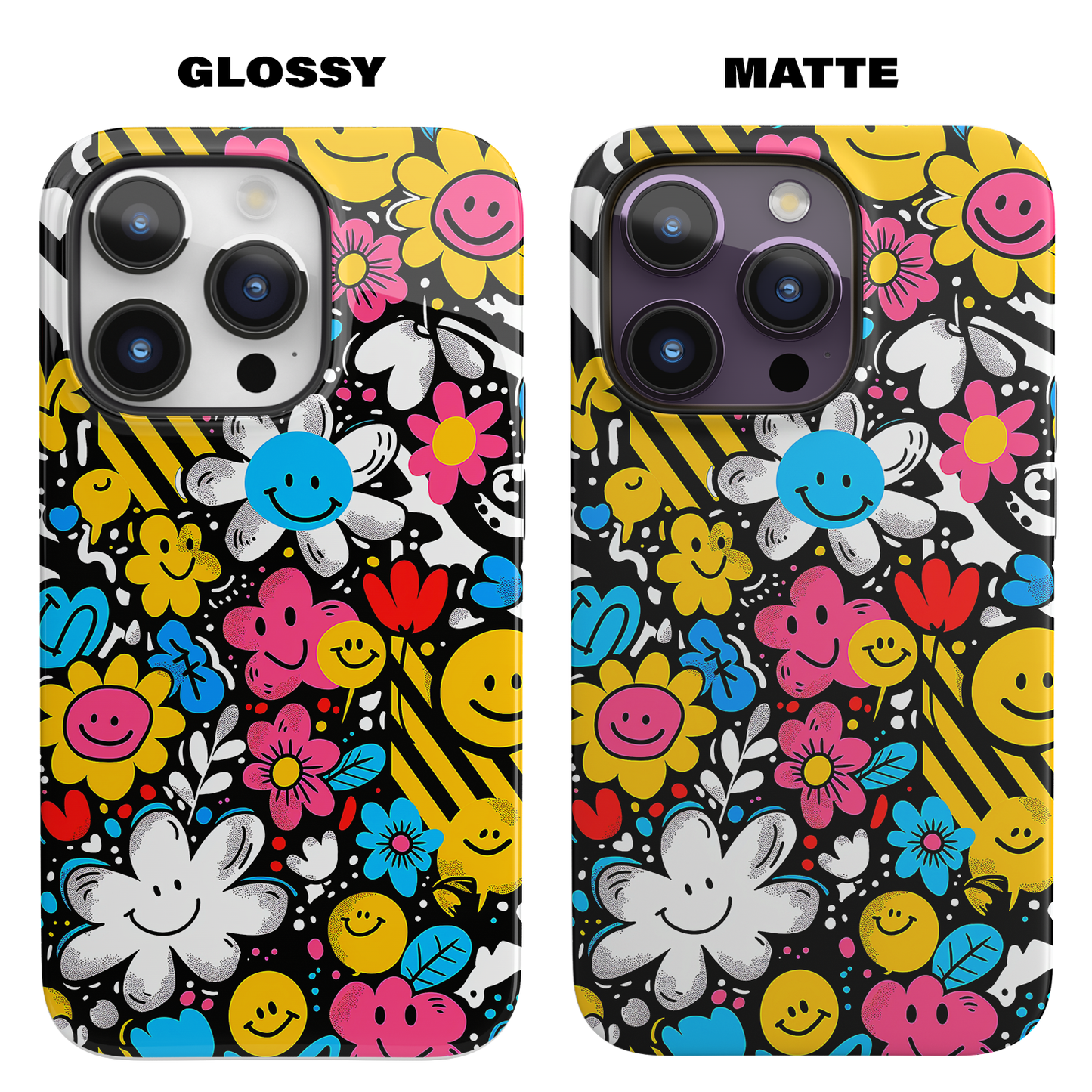 Cheerful Smiley Faces (iPhone MagSafe Case)Elevate your iPhone's protection and style with RimaGallery's A playful phone case with a cheerful mix of smiley faces and colorful flowers on iphone MagSafe Case agRimaGallery