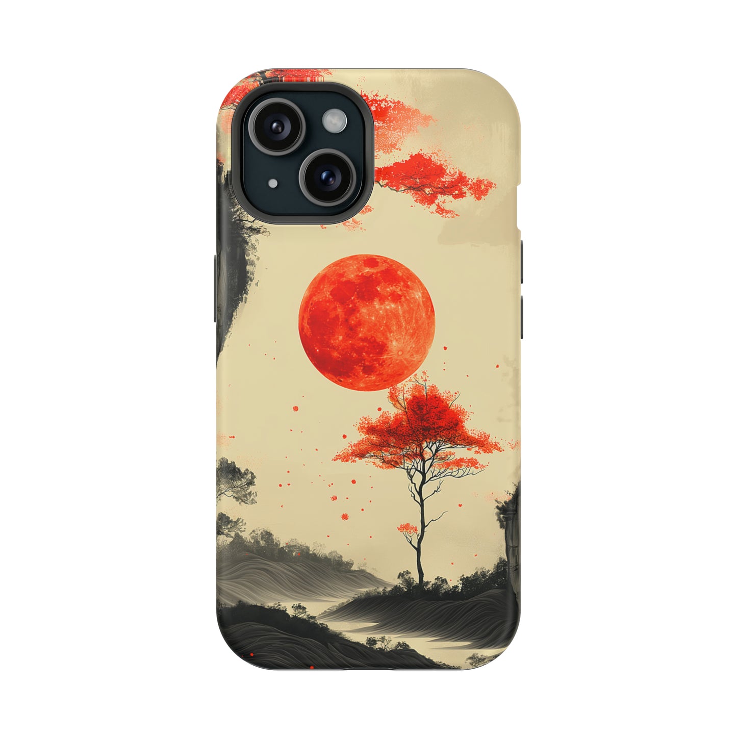 Scarlet Moonrise (iPhone MagSafe Case)Elevate your iPhone's style with Artistic scenery with red trees and large moon MagSafe Case, offering robust protection, MagSafe compatibility, and a choice of mattRimaGallery