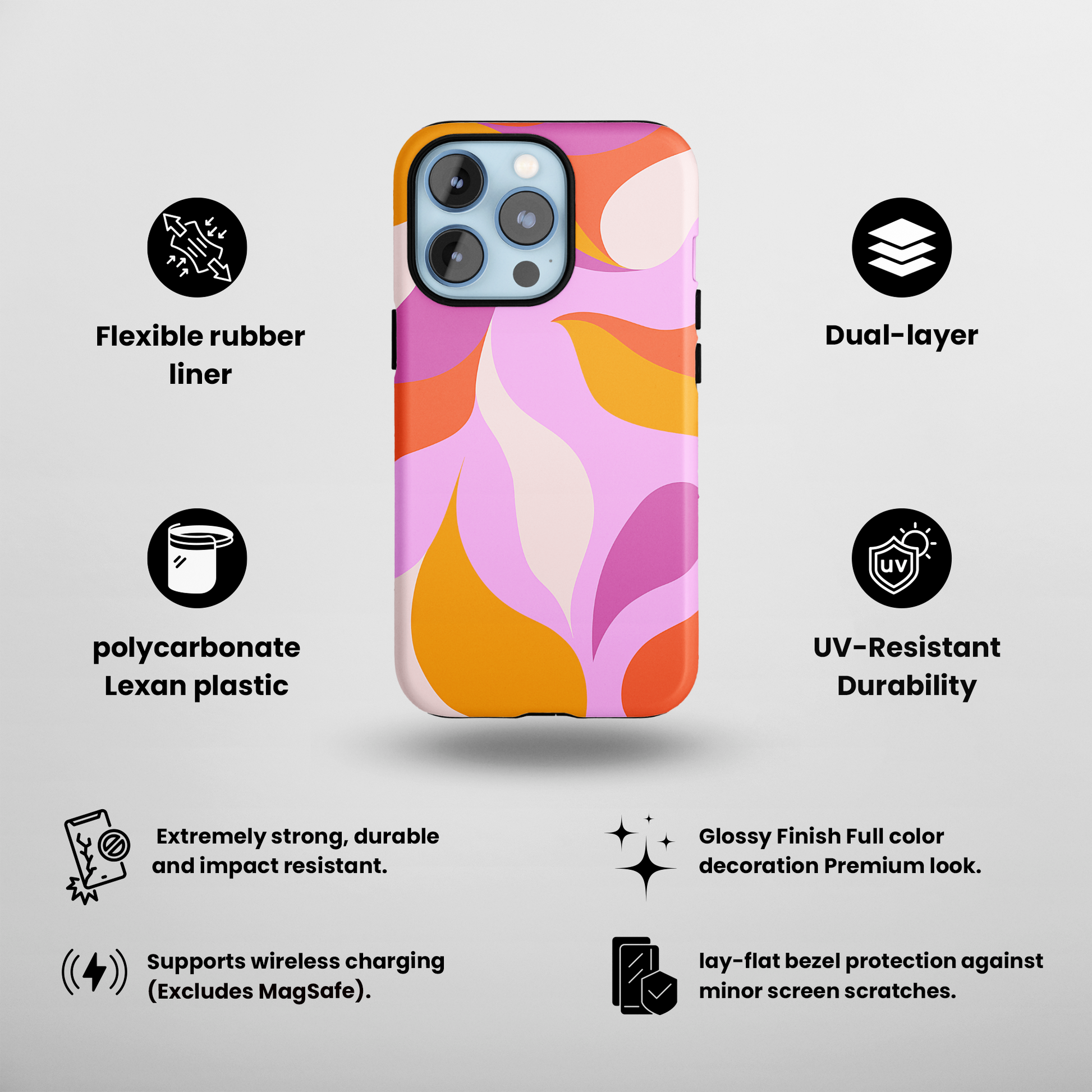 Peachy Swirls (iPhone Case 11-15)Elevate your iPhone's protection and style with RimaGallery's Peachy Swirls design in sunset shades On case, featuring dual-layer defense and a sleek, glossy finish.RimaGallery