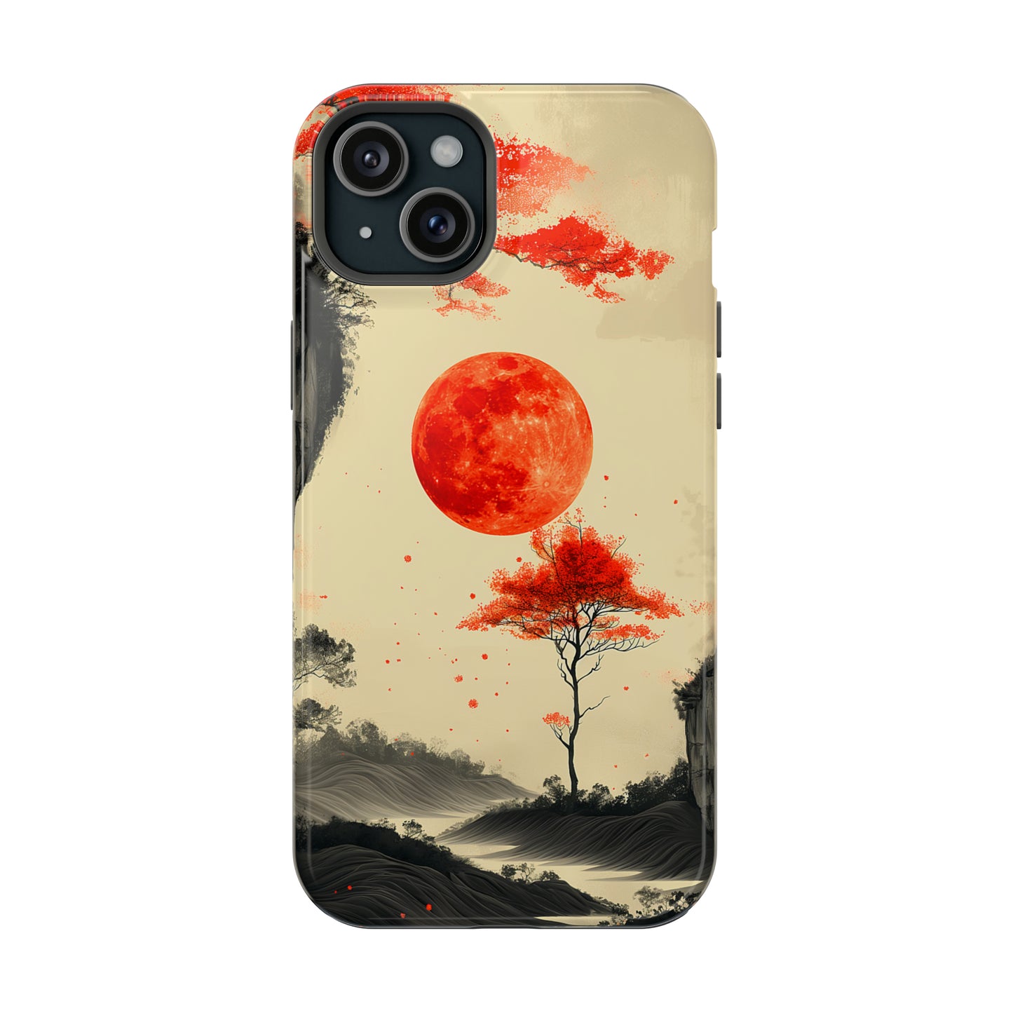 Scarlet Moonrise (iPhone MagSafe Case)Elevate your iPhone's style with Artistic scenery with red trees and large moon MagSafe Case, offering robust protection, MagSafe compatibility, and a choice of mattRimaGallery