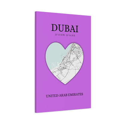Dubai Heartbeat - Purple (Canvas)Dubai map on a lavender canvas with a heart cutout. Shop now for innovative products designed to enhance your digital lifestyle. Fast shipping!RimaGallery