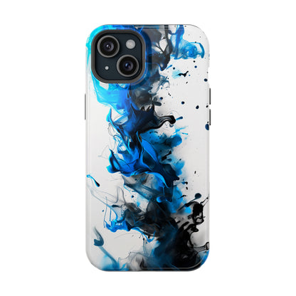 Blue Whisper (iPhone MagSafe Case)Elevate your iPhone's protection and style with RimaGallery's Blue and black ink abstract design on a white MagSafe Case. Enjoy dual-layer defense, vibrant design chRimaGallery