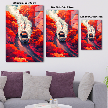 Autumn Drive (Acrylic)Step into the universe with an A drift car journey through a fiery autumnal forest. Acrylic art from RimaGallery. Experience the cosmos in your home with vibrant, etRimaGallery