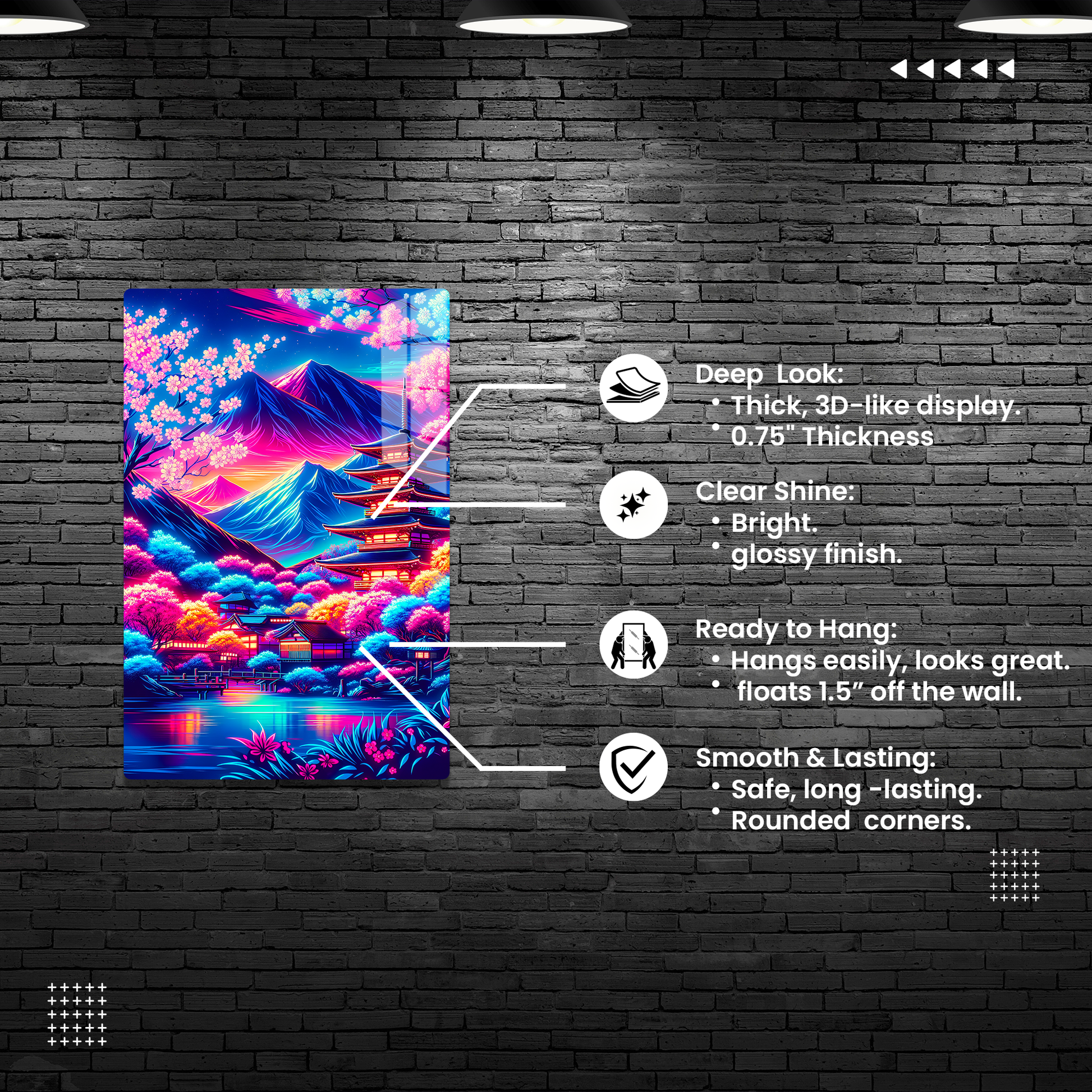 Discover RimaGallery Acrylic Prints for a luxurious touch to your decor. Our exclusive prints, with their vibrant colors and glass-like finish, offer unmatched elega-Neon Blossom Dreams (Acrylic)