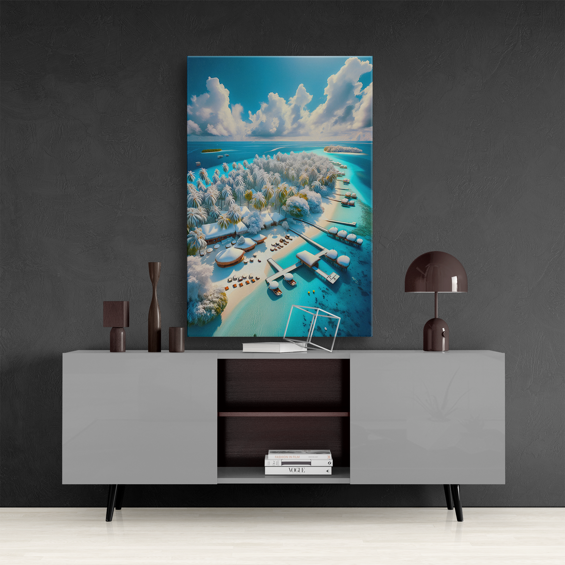 Iced Tropics (Canvas)Iced Tropics (Canvas  Matte finish, stretched, with a depth of 1.25 inches) Elevate your décor with RimaGallery’s responsibly made art canvases. Our eco-friendly matRimaGallery