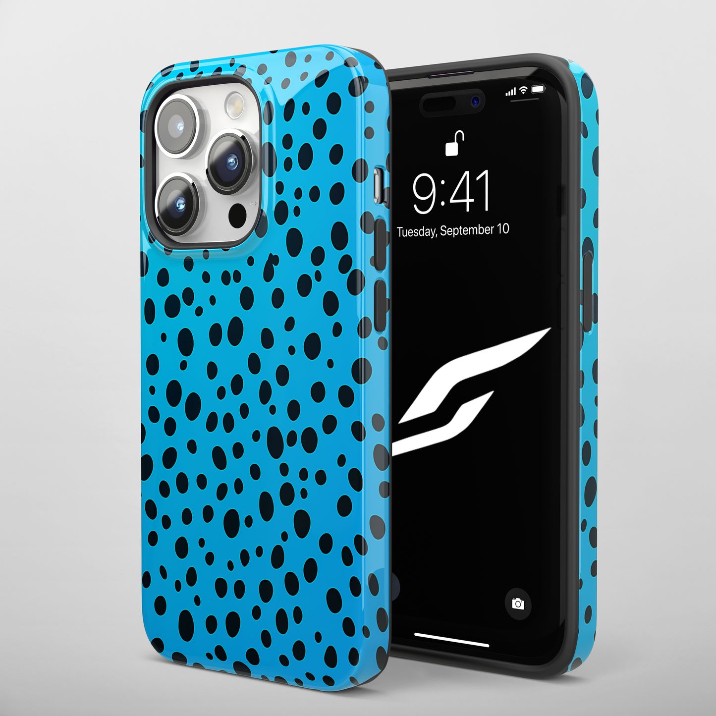 Dotted Delight - Sky Blue (iPhone Case 11-15)Elevate your iPhone's style with a Sky Blue surface with scattered dark dots and a tough case. Sleek, durable protection for models 11-15. Free US shipping.RimaGallery