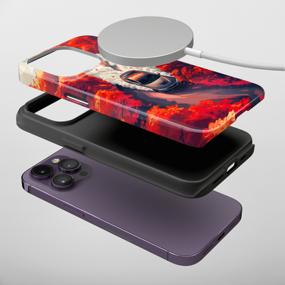 Autumn Drive (iPhone MagSafe Case)Elevate your iPhone's protection and style with RimaGallery's A car journey through a fiery autumnal forest on iphone MagSafe Case against a dark backdrop. Enjoy duaRimaGallery