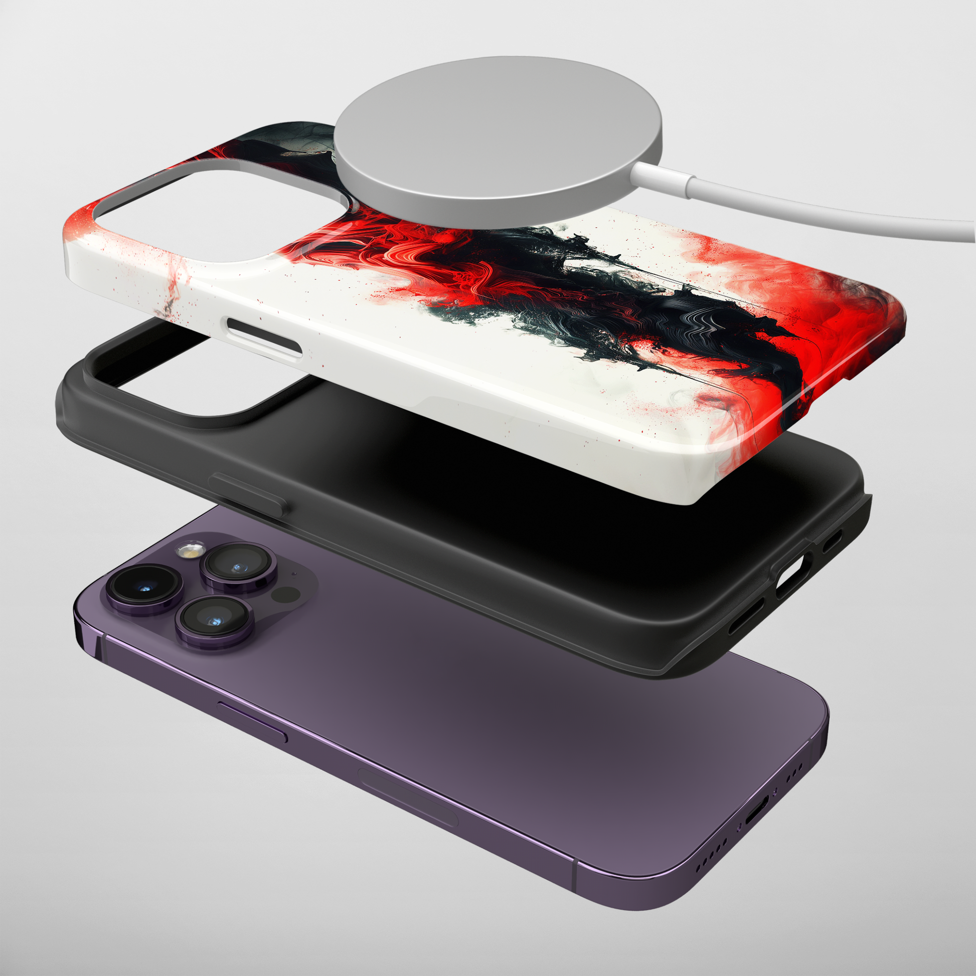 Ruby Ripples (iPhone MagSafe Case)Elevate your iPhone's protection and style with RimaGallery's Vibrant red ink flows on a MagSafe Case against a dark backdrop. Enjoy dual-layer defense, vibrant desiRimaGallery