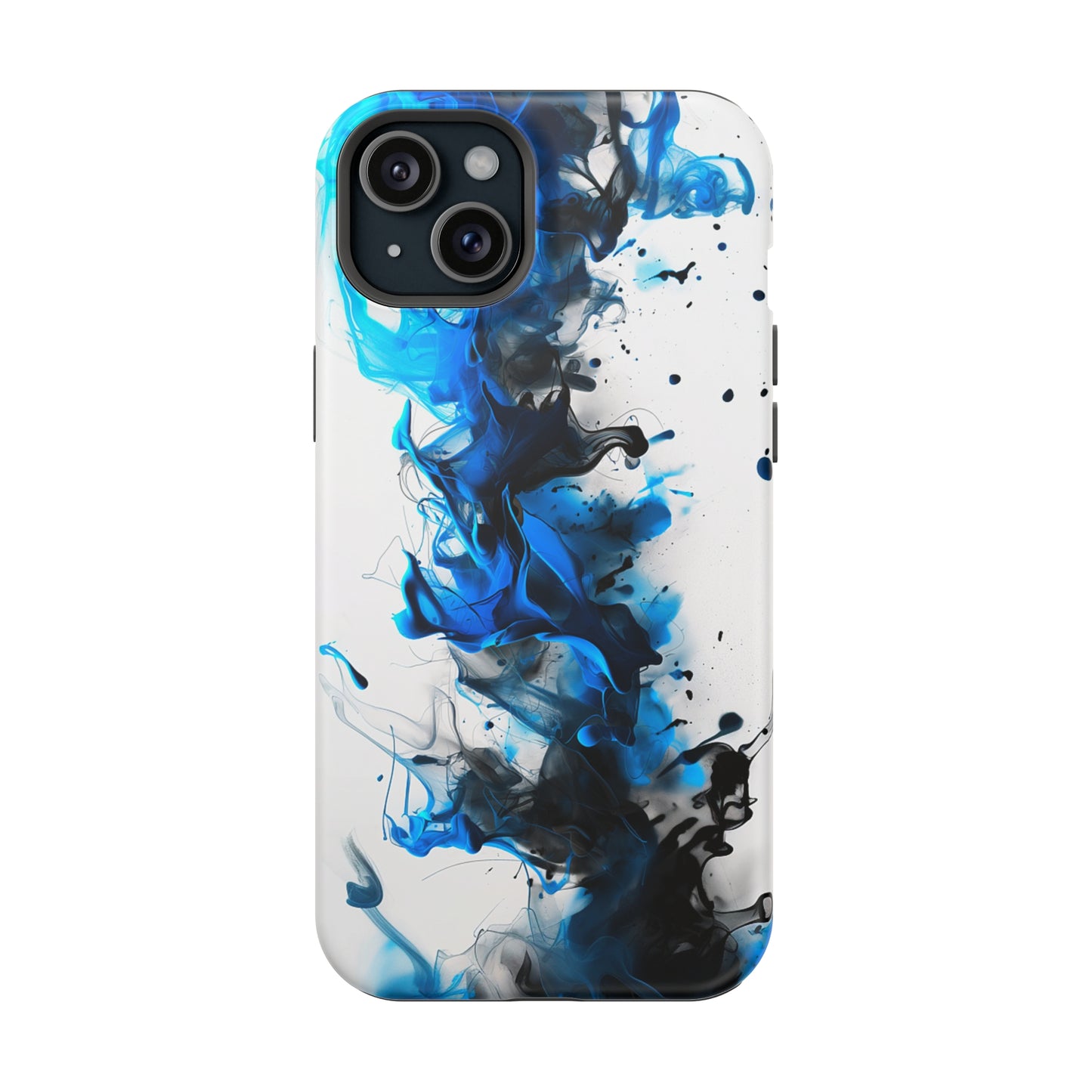 Blue Whisper (iPhone MagSafe Case)Elevate your iPhone's protection and style with RimaGallery's Blue and black ink abstract design on a white MagSafe Case. Enjoy dual-layer defense, vibrant design chRimaGallery