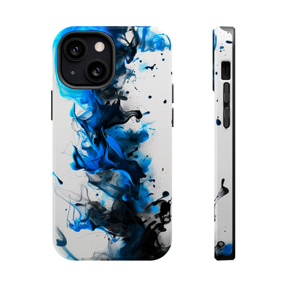 Blue Whisper (iPhone MagSafe Case)Elevate your iPhone's protection and style with RimaGallery's Blue and black ink abstract design on a white MagSafe Case. Enjoy dual-layer defense, vibrant design chRimaGallery