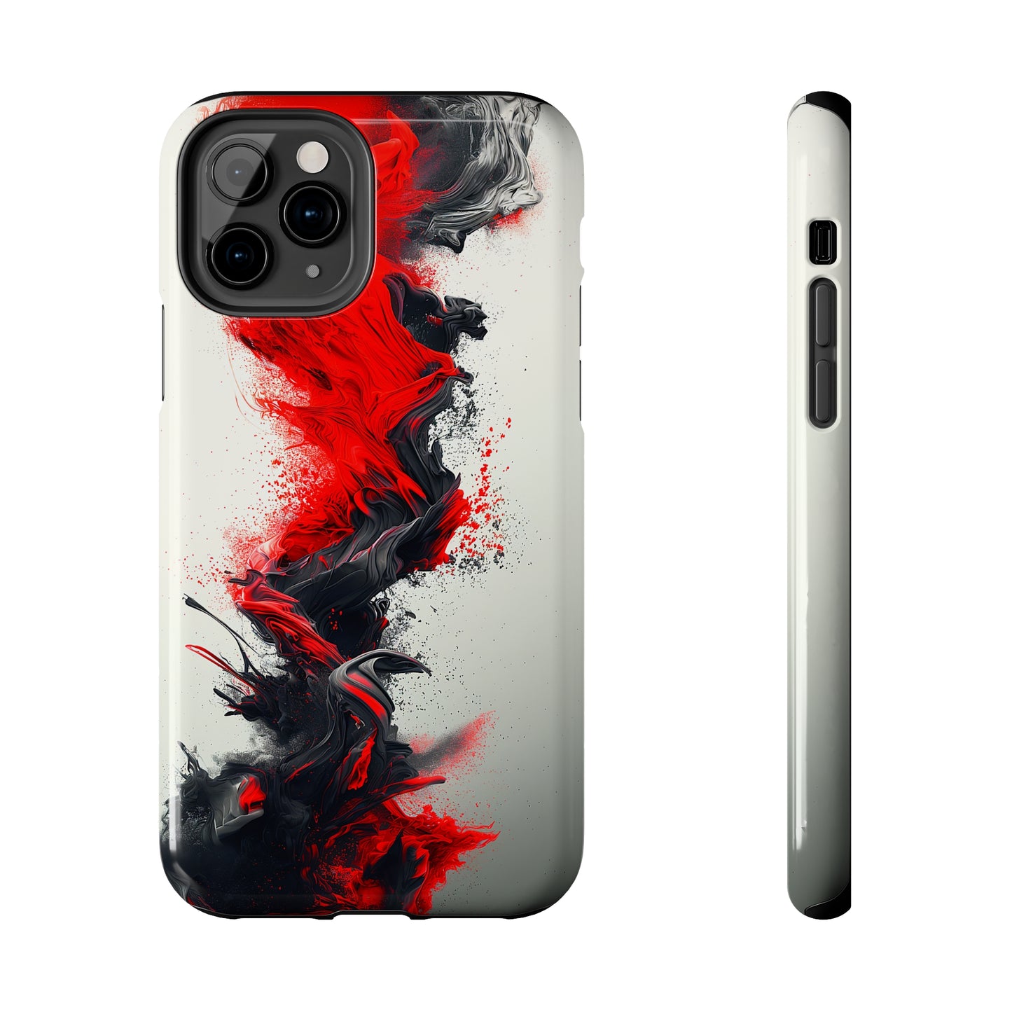 Scarlet Swish (iPhone Case 11-15)Elevate your iPhone's protection and style with RimaGallery's Artistic red and black abstract On case, featuring dual-layer defense and a sleek, glossy finish. Free RimaGallery