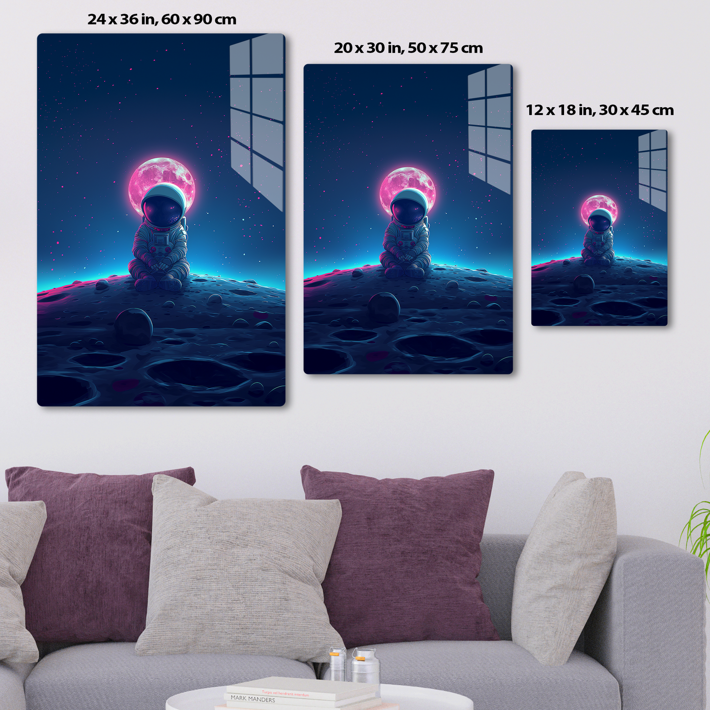 Cosmic Contemplation (Acrylic)Step into the universe with an astronaut in deep thought on the lunar surface under a glowing moon. Acrylic art from RimaGallery. Experience the cosmos in your home RimaGallery