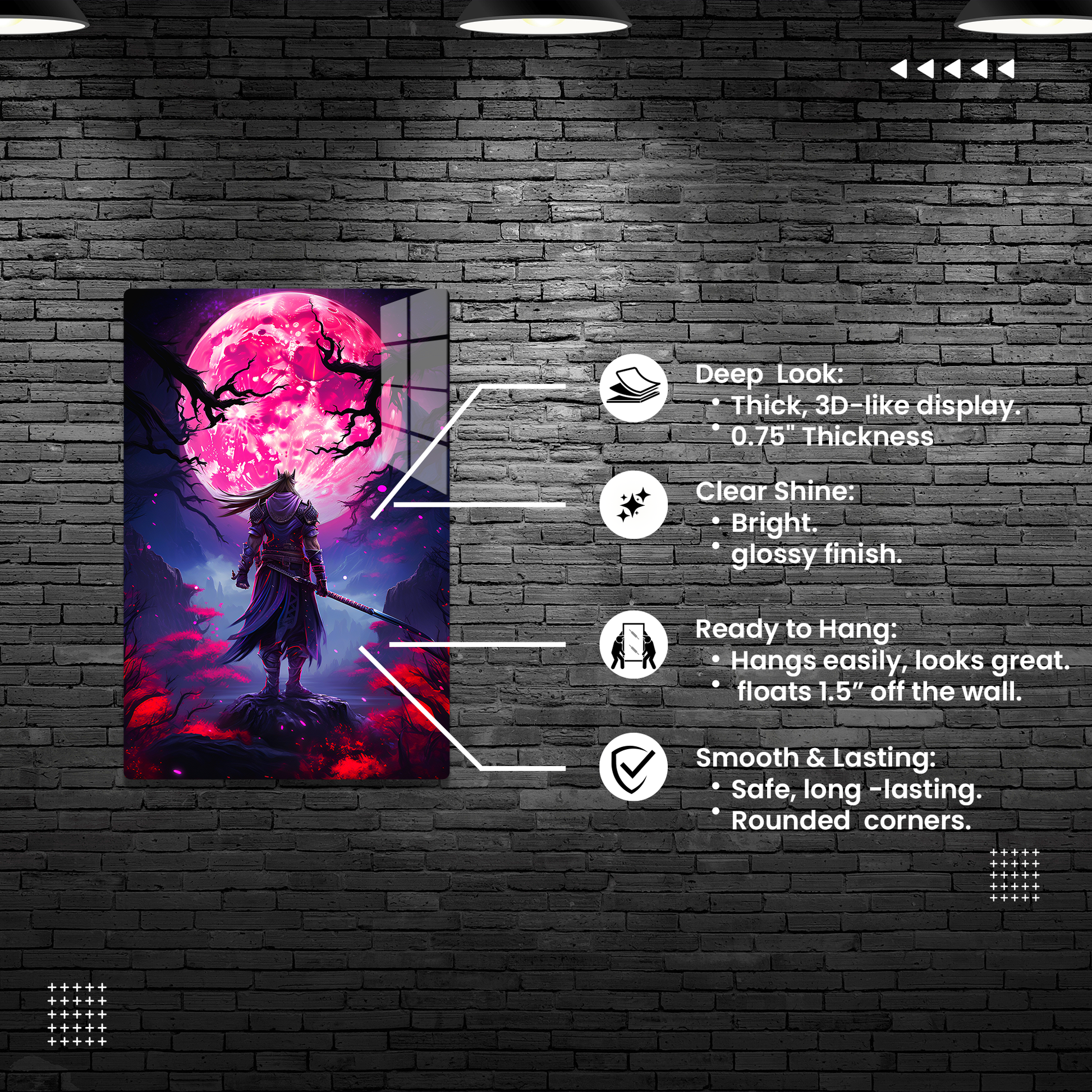 Crimson Moon Warrior (Acrylic)Elevate your space with dazzling acrylic prints of Crimson Moon Warrior from RimaGallery. Our glass-like 1⁄4” acrylic panels feature stunning prints that make an artRimaGallery