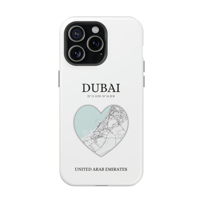 Dubai Heartbeat - White (iPhone MagSafe Case)Celestial Drive Revolutionize your iPhone's look and feel with RIMA Tough Phone Case – ultimate protection meets elegant style for iPhone 11-15. Grab yours now! 🛡️?imaGallery