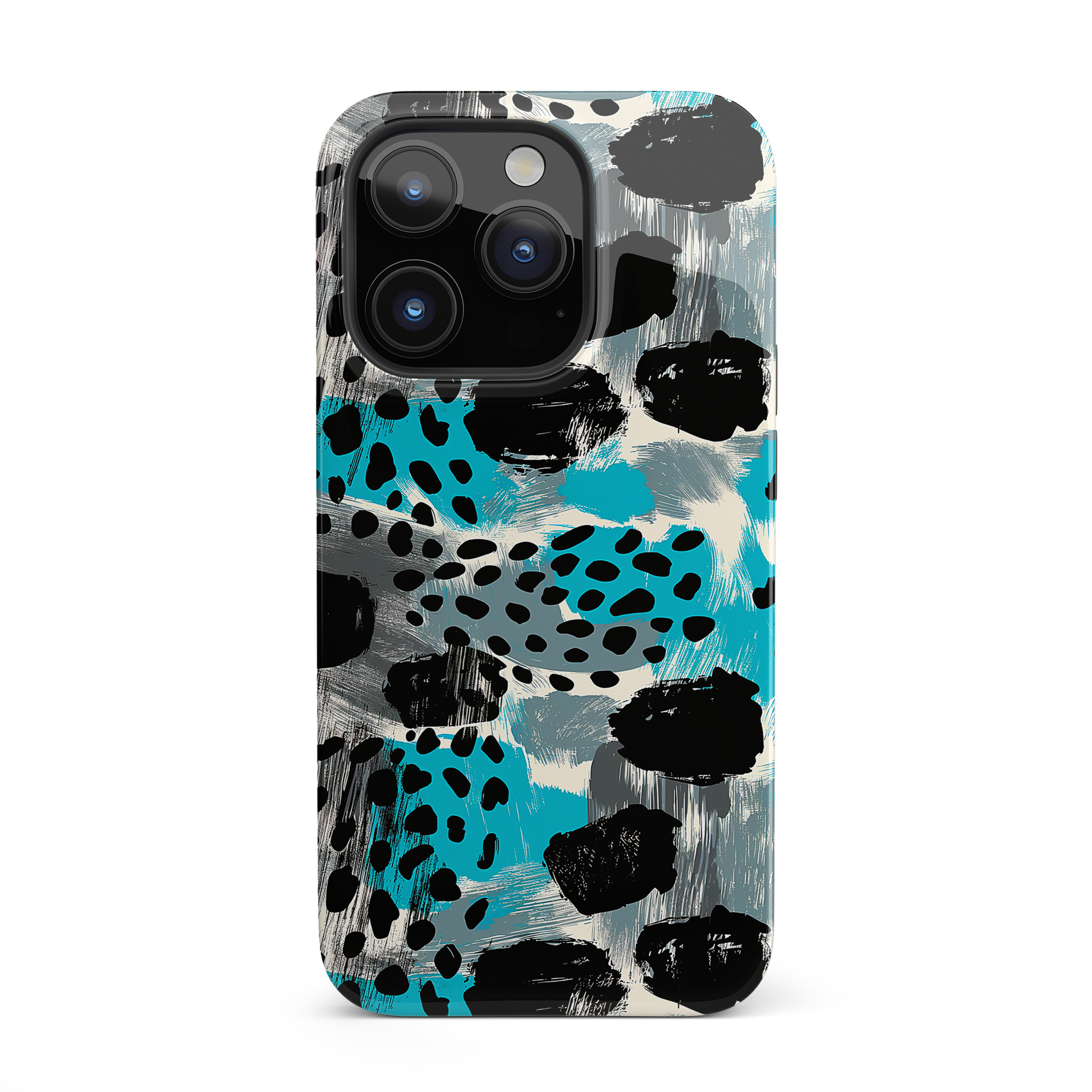 Teal Spots (iPhone MagSafe Case)Elevate your iPhone's protection and style with RimaGallery's Trendy animal print pattern with teal accents on iphone MagSafe Case against a dark backdrop. Enjoy duaRimaGallery
