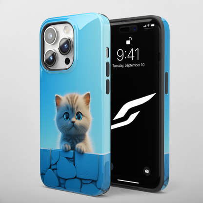 Cute Cat in Blue Sky (iPhone Case 11-15)