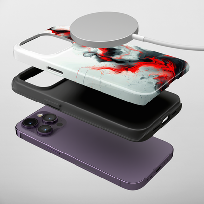 Blush Swirl (iPhone MagSafe Case)Elevate your iPhone's protection and style with RimaGallery's elegant swirls of red and smoke blended across the iPhone MagSafe Case against a dark backdrop. Enjoy dRimaGallery