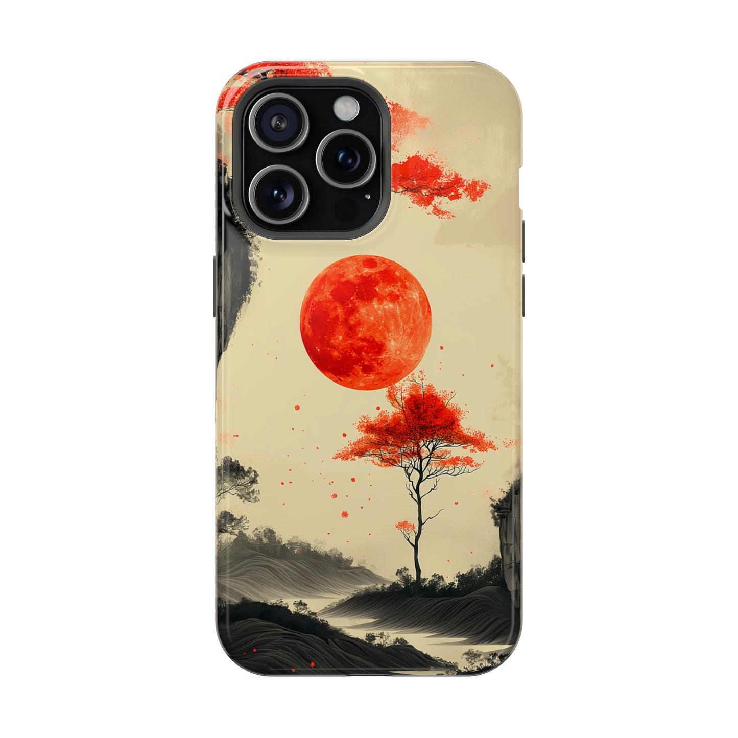 Scarlet Moonrise (iPhone MagSafe Case)Elevate your iPhone's style with Artistic scenery with red trees and large moon MagSafe Case, offering robust protection, MagSafe compatibility, and a choice of mattRimaGallery