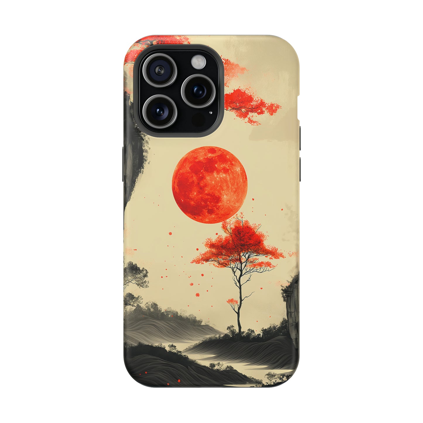 Scarlet Moonrise (iPhone MagSafe Case)Elevate your iPhone's style with Artistic scenery with red trees and large moon MagSafe Case, offering robust protection, MagSafe compatibility, and a choice of mattRimaGallery
