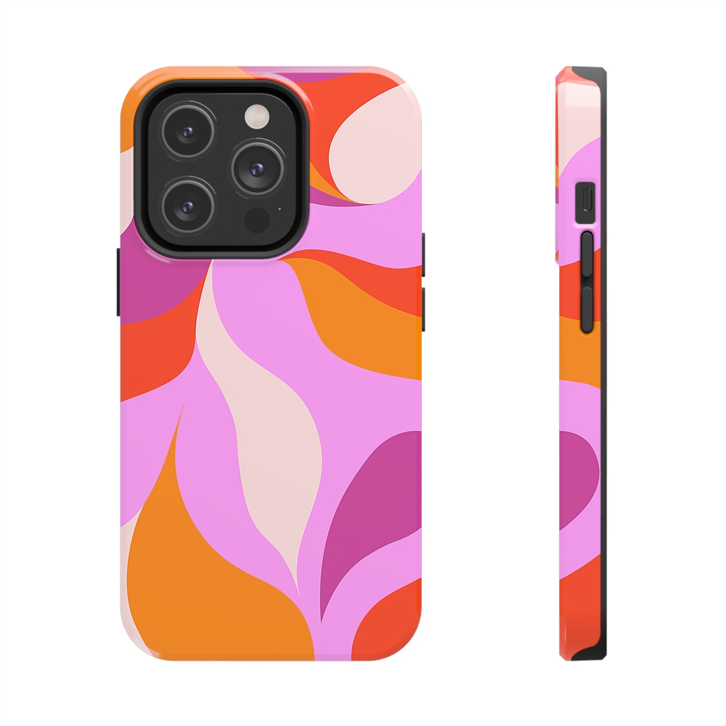 Peachy Swirls (iPhone Case 11-15)Elevate your iPhone's protection and style with RimaGallery's Peachy Swirls design in sunset shades On case, featuring dual-layer defense and a sleek, glossy finish.RimaGallery