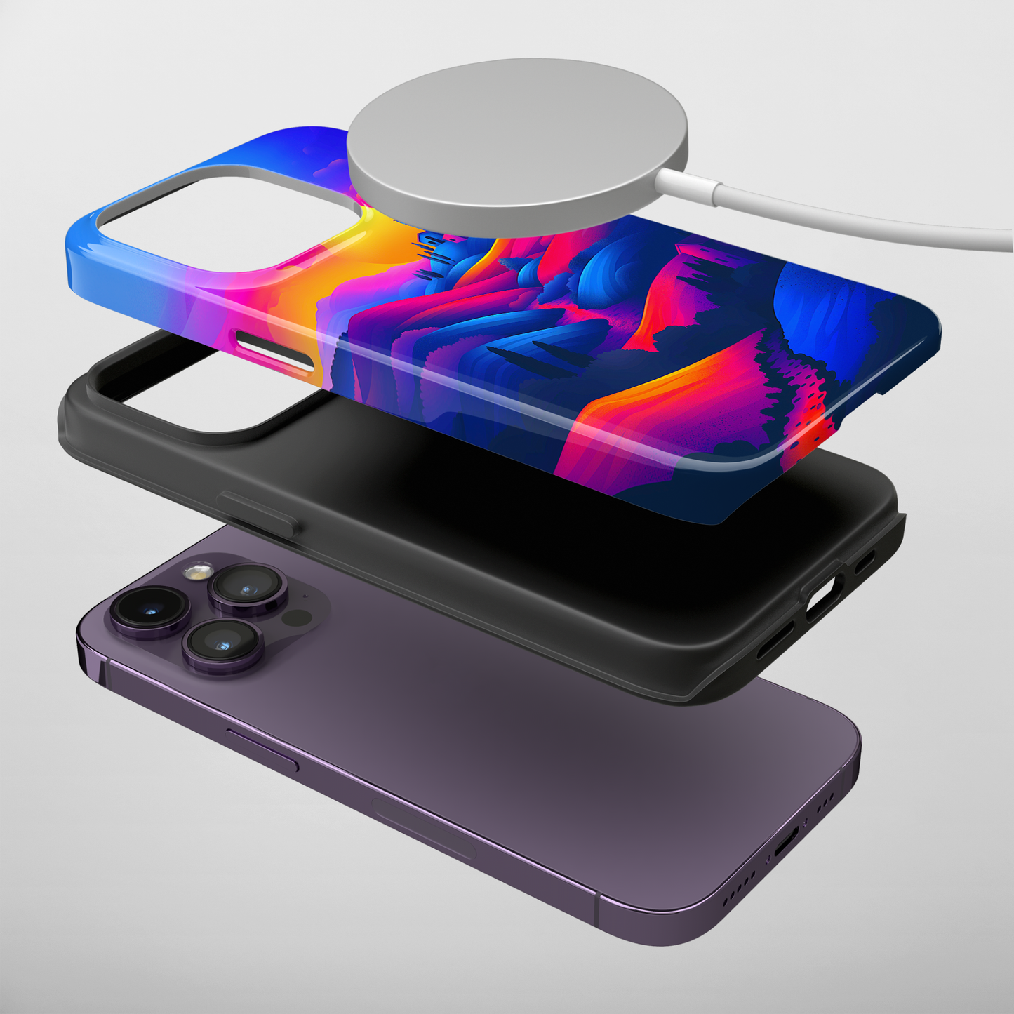 Sunset Serenity (iPhone MagSafe Case)Elevate your iPhone's protection and style with RimaGallery's Vivid sunset over rolling hills illustrated on iphone MagSafe Case against a dark backdrop. Enjoy dual-RimaGallery