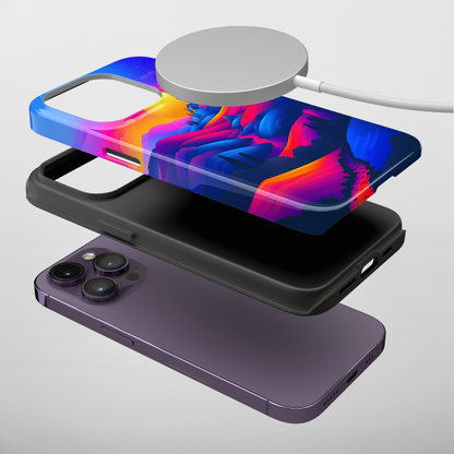 Sunset Serenity (iPhone MagSafe Case)Elevate your iPhone's protection and style with RimaGallery's Vivid sunset over rolling hills illustrated on iphone MagSafe Case against a dark backdrop. Enjoy dual-RimaGallery