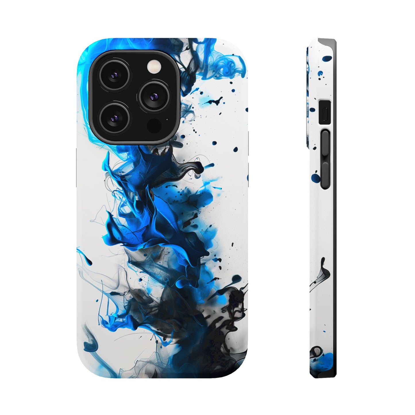 Blue Whisper (iPhone MagSafe Case)Elevate your iPhone's protection and style with RimaGallery's Blue and black ink abstract design on a white MagSafe Case. Enjoy dual-layer defense, vibrant design chRimaGallery