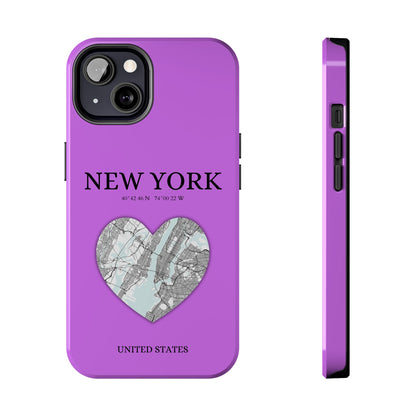 Secure your iPhone 11-15 with RIMA's durable case: Polycarbonate shell, rubber lining for shock absorption, and supports wireless charging-York Heartbeat - Purple (iPhone Case 11-15)