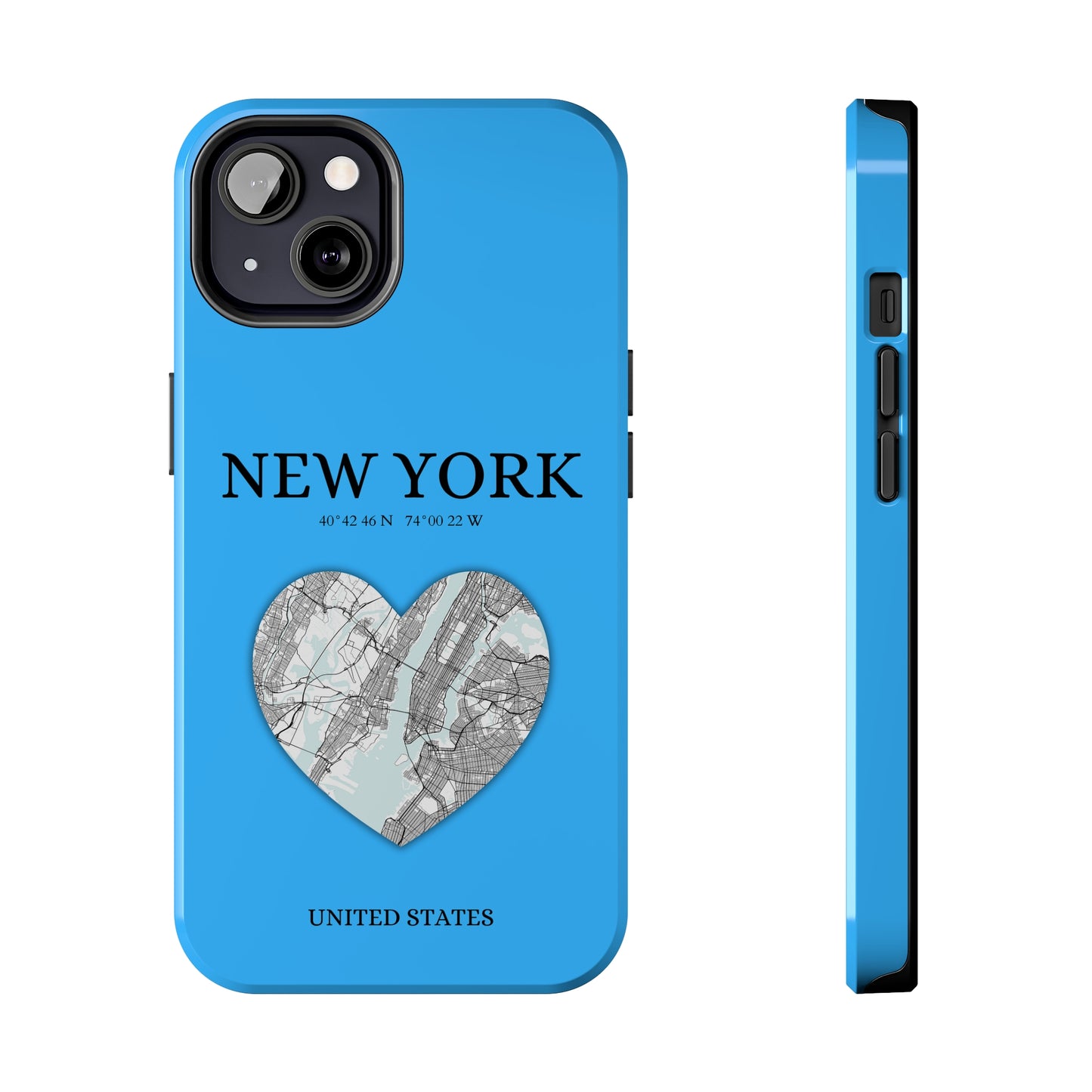 Secure your iPhone 11-15 with RIMA's durable case: Polycarbonate shell, rubber lining for shock absorption, and supports wireless charging-York Heartbeat - Sky Blue (iPhone Case 11-15)