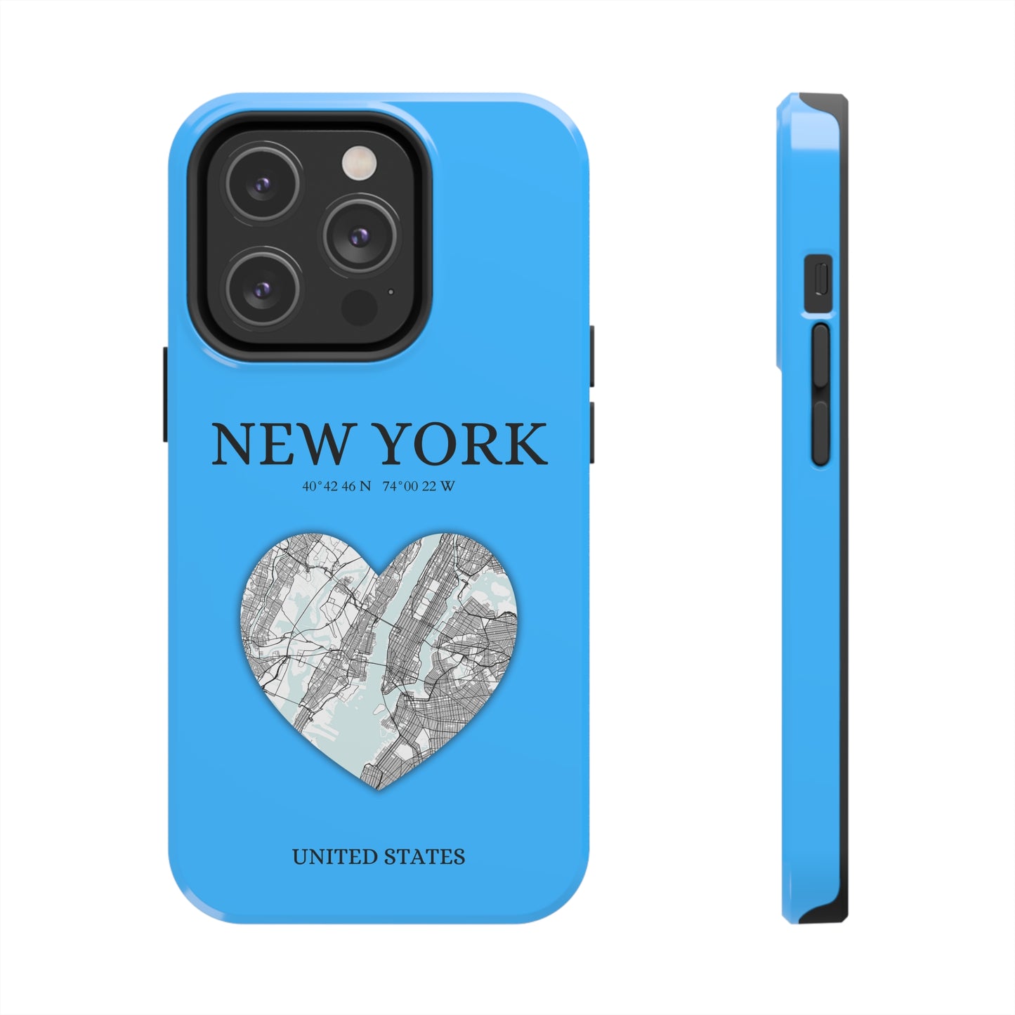 Secure your iPhone 11-15 with RIMA's durable case: Polycarbonate shell, rubber lining for shock absorption, and supports wireless charging-York Heartbeat - Sky Blue (iPhone Case 11-15)