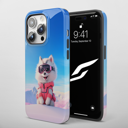 Pink Pup Skier (iPhone Case 11-15)RIMA Tough Phone Case for iPhone 11-15: Where Style Meets Durability. Featuring a sleek design with MagSafe compatibility, this case offers unmatched protection and RimaGallery