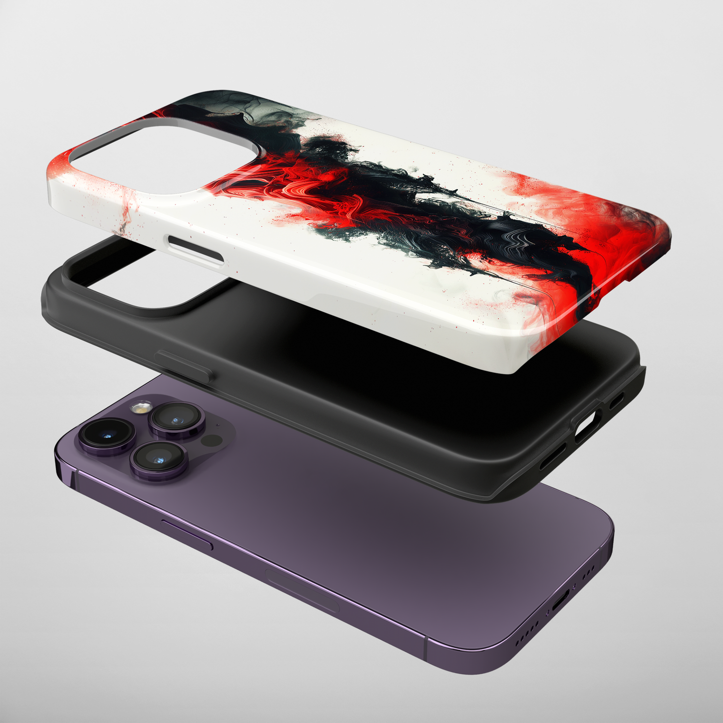 Ruby Ripples (iPhone Case 11-15)Elevate your iPhone's style with a Vibrant red ink flows on a tough case against a dark backdrop design. Sleek, durable protection for models 11-15. Free US shippingRimaGallery