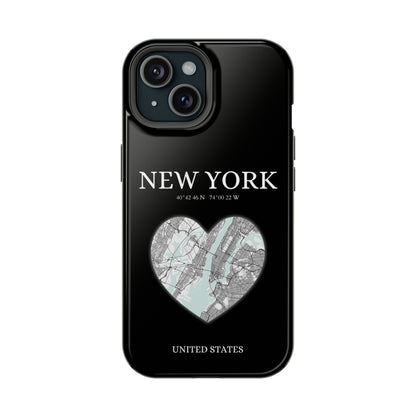 Elevate your iPhone's style with the New York Heartbeat Black MagSafe Case, offering robust protection, MagSafe compatibility, and a choice of matte or glossy finish-York Heartbeat - Black (iPhone MagSafe Case)