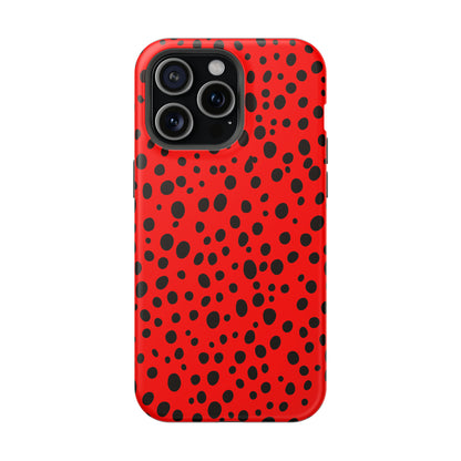 Dotted Delight - Red (iPhone MagSafe Case)Elevate your iPhone's style with the Red backdrop with varied black dots MagSafe Case, offering robust protection, MagSafe compatibility, and a choice of matte or glRimaGallery