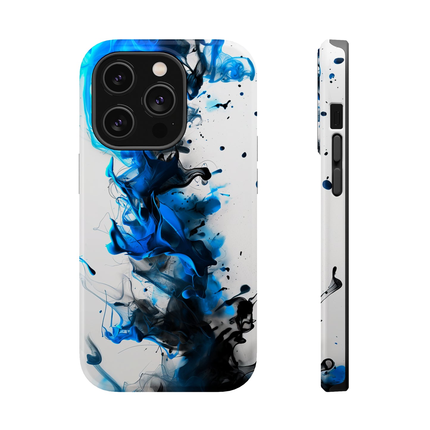 Blue Whisper (iPhone MagSafe Case)Elevate your iPhone's protection and style with RimaGallery's Blue and black ink abstract design on a white MagSafe Case. Enjoy dual-layer defense, vibrant design chRimaGallery
