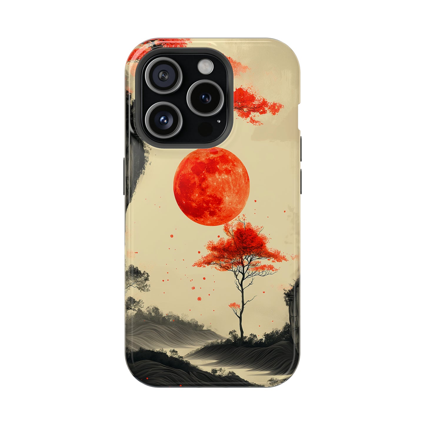 Scarlet Moonrise (iPhone MagSafe Case)Elevate your iPhone's style with Artistic scenery with red trees and large moon MagSafe Case, offering robust protection, MagSafe compatibility, and a choice of mattRimaGallery