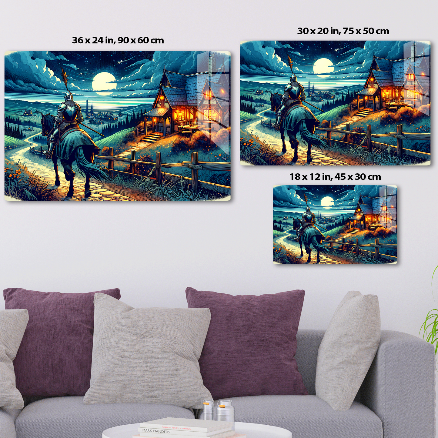 Moonlit Knight's Return (Acrylic)Make a statement with Moonlit Knight's Return acrylic prints. The 1⁄4" acrylic panel exudes the illusion of a smooth glass surface for vibrant artwork. Pre-installedRimaGallery