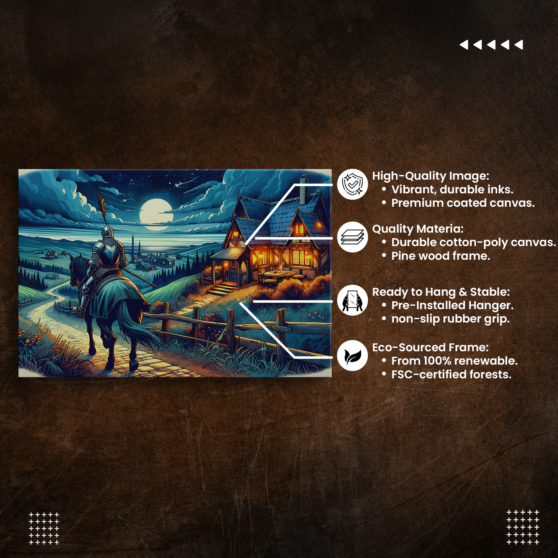 Moonlit Knight's Return (Canvas)Moonlit Knight's Return (Canvas  Matte finish, stretched, with a depth of 1.25 inches)
Struggling with low-quality canvases? Switch to RimaGallery! Our canvases are RimaGallery