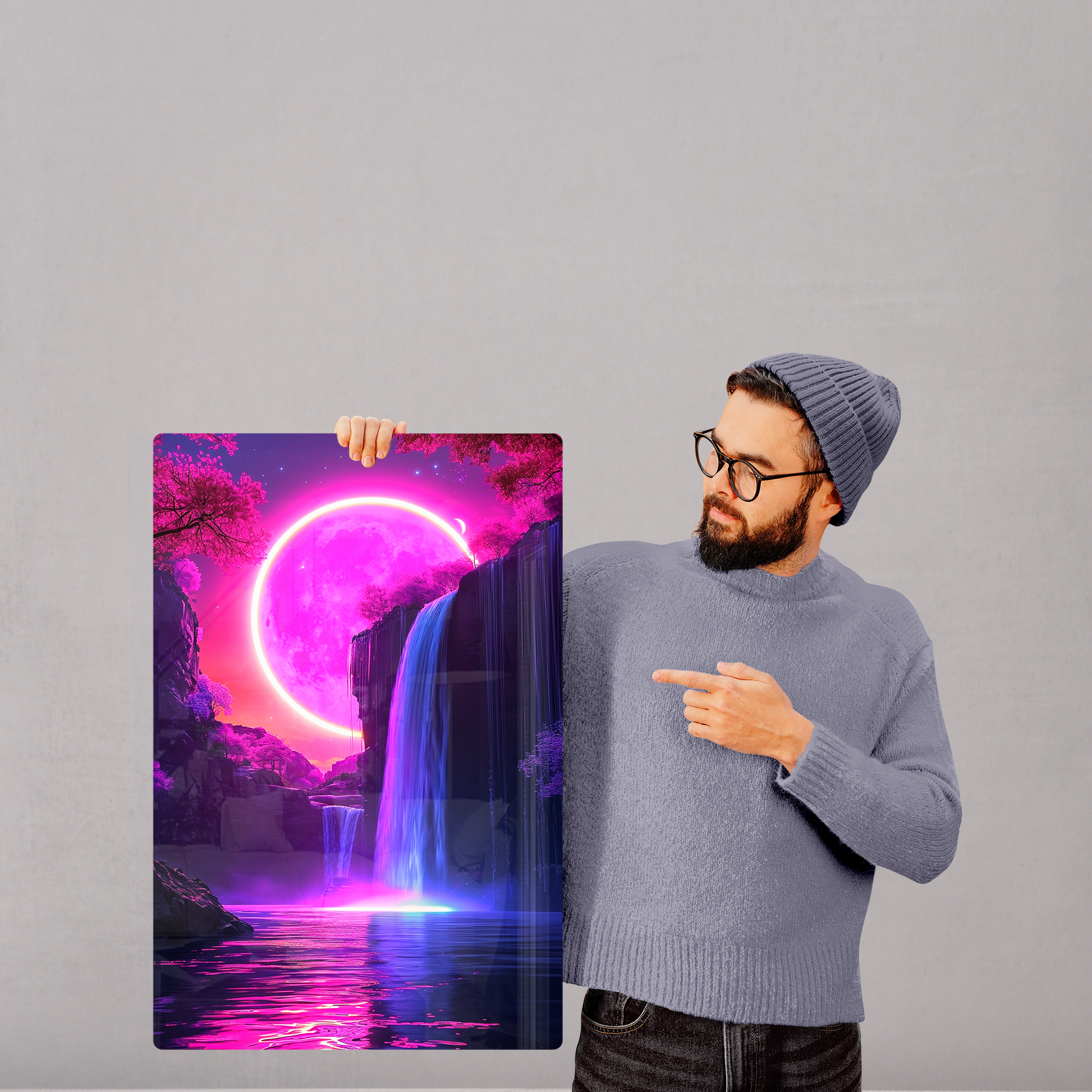 Magenta Moonfall (Acrylic)Make a statement with Magenta Moonfall acrylic prints. The 1⁄4" acrylic panel exudes the illusion of a smooth glass surface for vibrant artwork. Pre-installed hanginRimaGallery