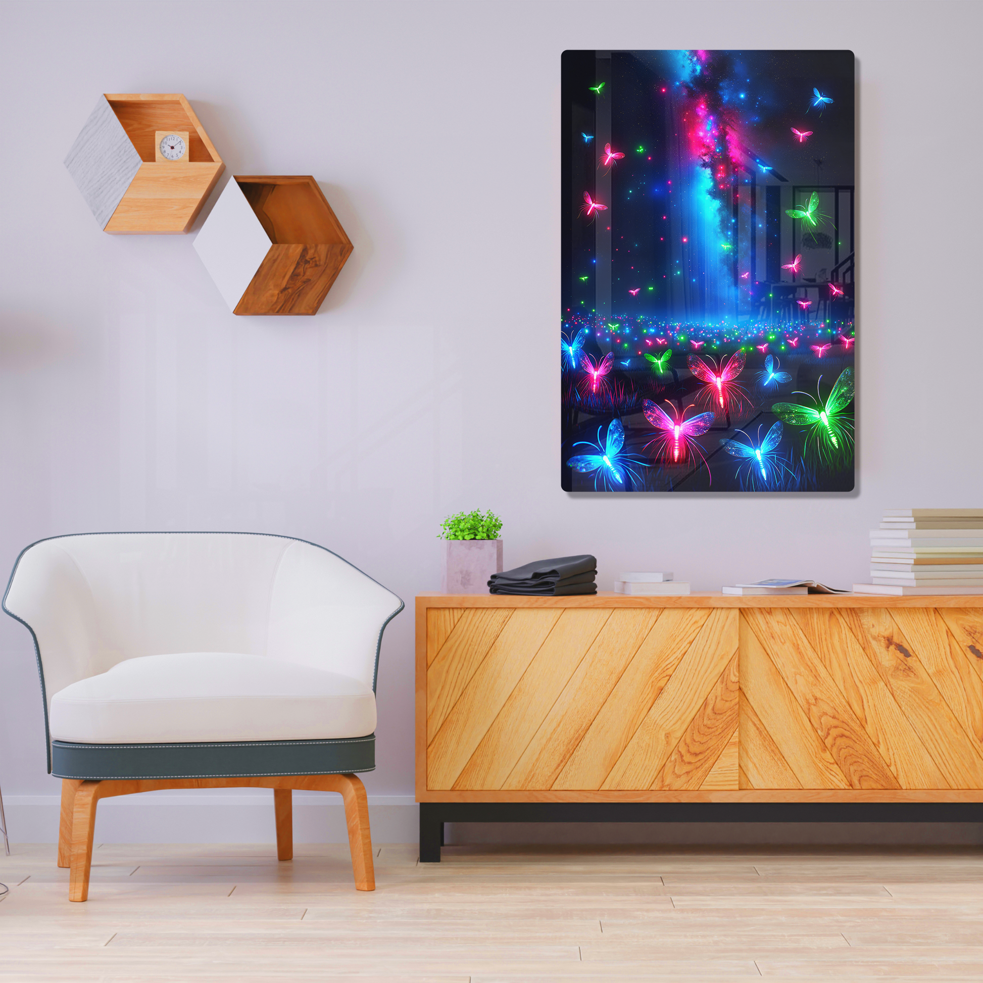 Neon Flutter (Acrylic)Make a statement with Neon Flutter acrylic prints. The 1⁄4" acrylic panel exudes the illusion of a smooth glass surface for vibrant artwork. Pre-installed hanging haRimaGallery