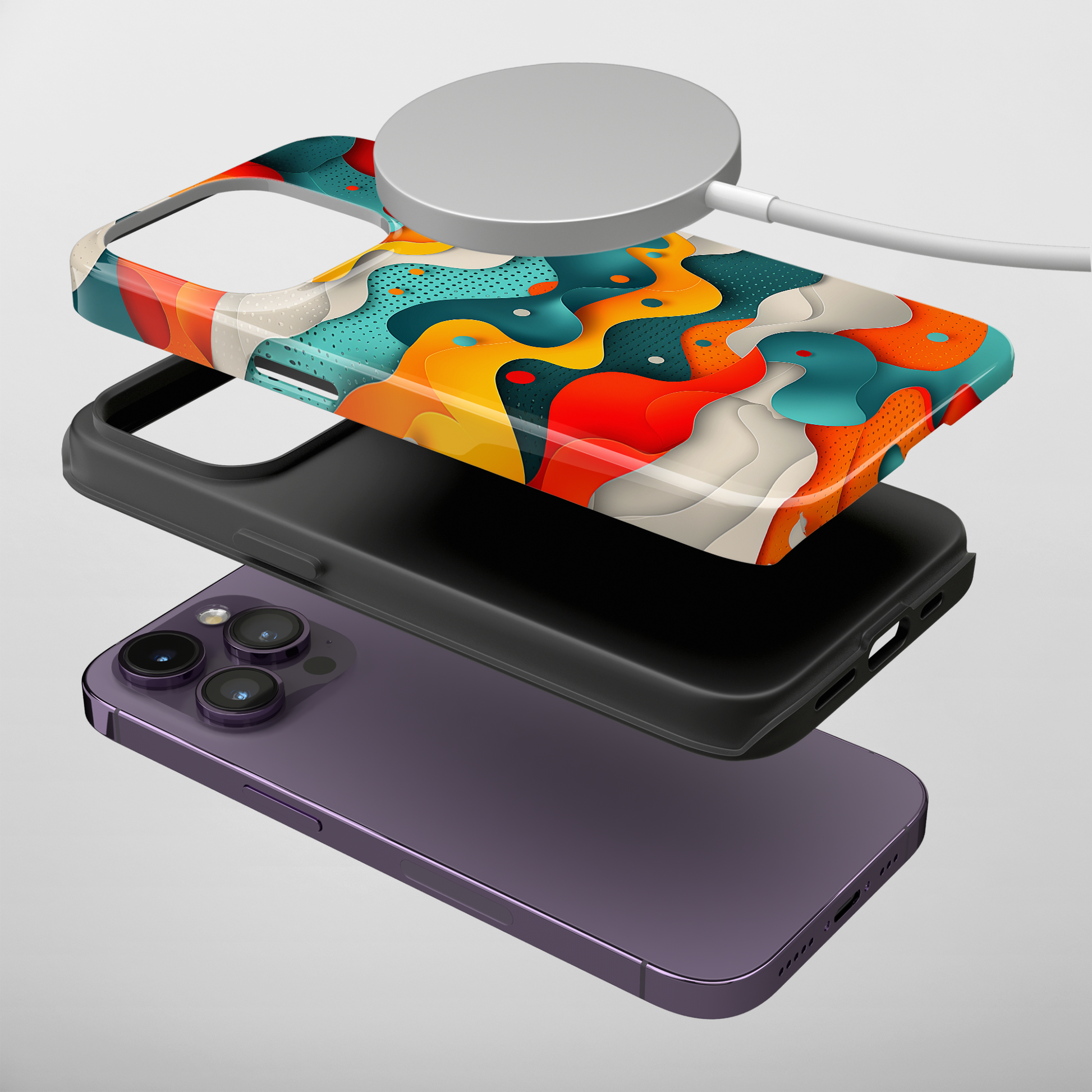 Wavy Whimsy (iPhone MagSafe Case)RimaGallery's MagSafe Cases featuring a Colorful, layered wavy design with a playful touch  designs for iPhone 13, 14, &amp; 15 (Mini, Pro, Max, Plus). Shop now!RimaGallery