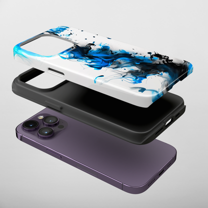 Blue Whisper (iPhone Case 11-15)Elevate your iPhone's style with a Blue and black ink abstract design on a white tough case. Sleek, durable protection for models 11-15. Free US shipping.RimaGallery