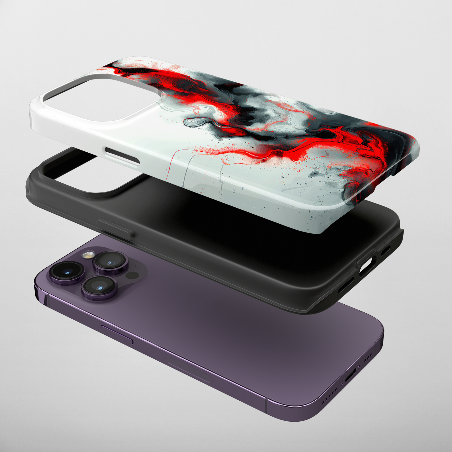 Blush Swirl (iPhone Case 11-15)Elevate your iPhone's protection and style with RimaGallery's Elegant swirls of red and smoke blend across On case, featuring dual-layer defense and a sleek, glossy RimaGallery