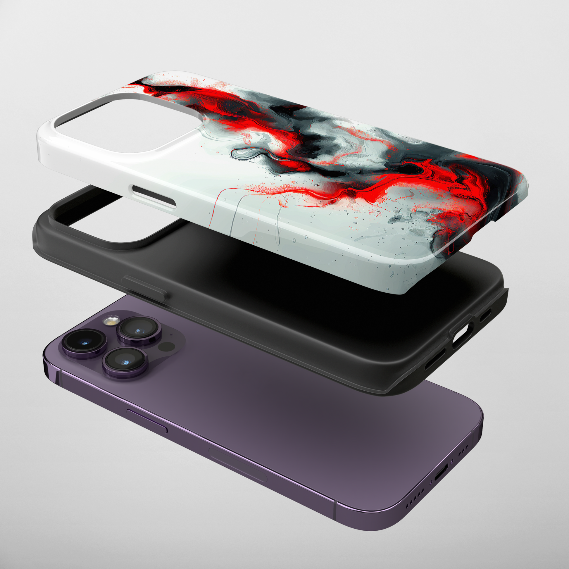 Blush Swirl (iPhone Case 11-15)Elevate your iPhone's protection and style with RimaGallery's Elegant swirls of red and smoke blend across On case, featuring dual-layer defense and a sleek, glossy RimaGallery